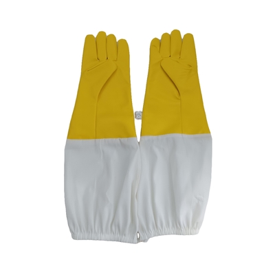 comprar Guantes amarillos de la PU para la apicultura con los guantes blancos de la seguridad de la apicultura de la manga del paño con el puño largo fabricación en línea