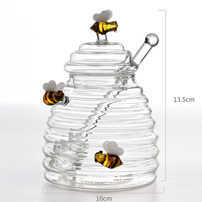comprar Tarro de miel transparente de 450 ml con varilla para remover y diseño de abejas fabricación en línea
