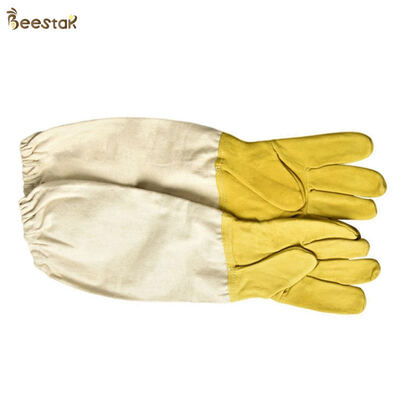 comprar Economic Sheepskin Beekeeping Gloves with Leather and Canvas in Yellow and White for Bee Protection fabricación en línea
