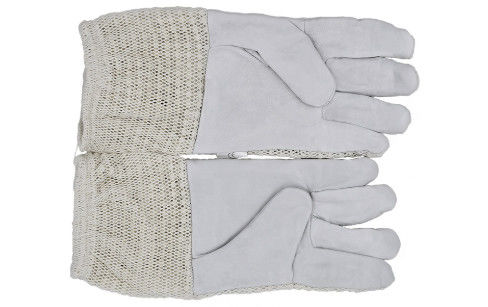 comprar Tres guantes de la apicultura de la piel de cabra de la malla del algodón de la capa con la manga del cortocircuito del blanco fabricación en línea
