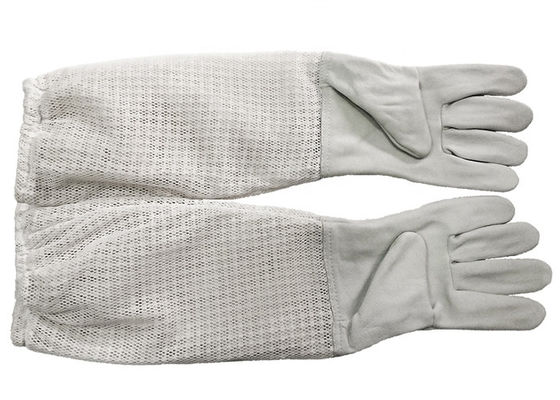 comprar Guantes blancos de la apicultura de la zalea del puño respirable largo de tres capas fabricación en línea