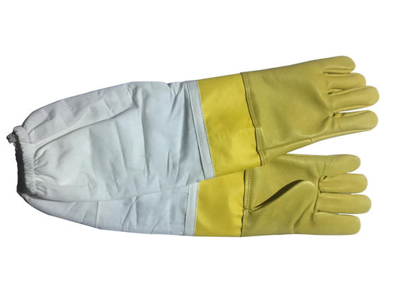 comprar Protector de cuero amarillo de la piel de la cabra #13 y de la muñeca de Smoothy y manga blanca del paño   Guante de la abeja fabricación en línea