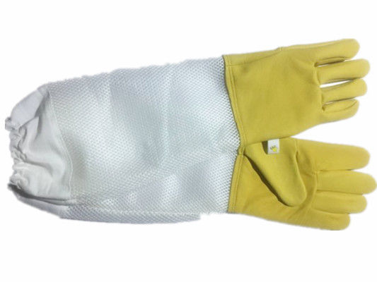 Guantes amarillos durables de la apicultura de la zalea con la parte ventilada suave blanca, puño elástico blanco
