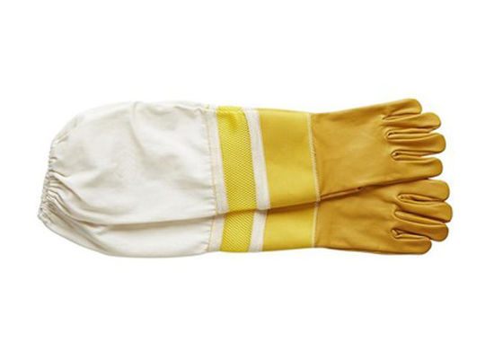 Guantes de piel de cabra Guantes de abeja Protector de muñeca de cuero Puño de lona medio ventilado para apicultura