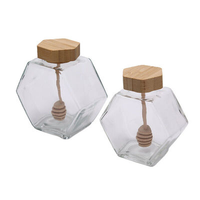 Botellas de cristal de Honey Jar Hexagon Glass Honey del claro de la salsa del atasco 220ML
